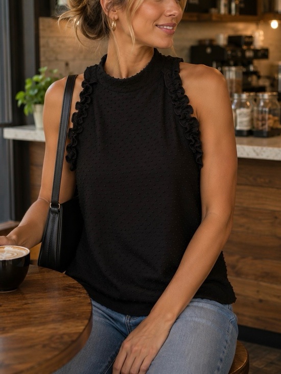 who wear what when where Tops - Black Ruffle-Trim Sleeveless Top